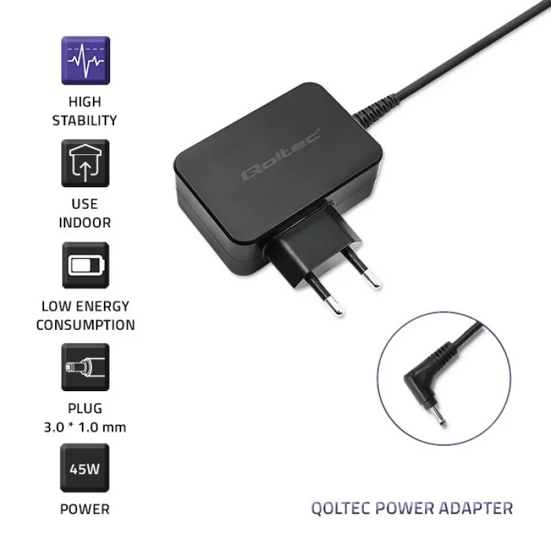 Voeding Qoltec 51032 45W voor binnen zwart voor laptops