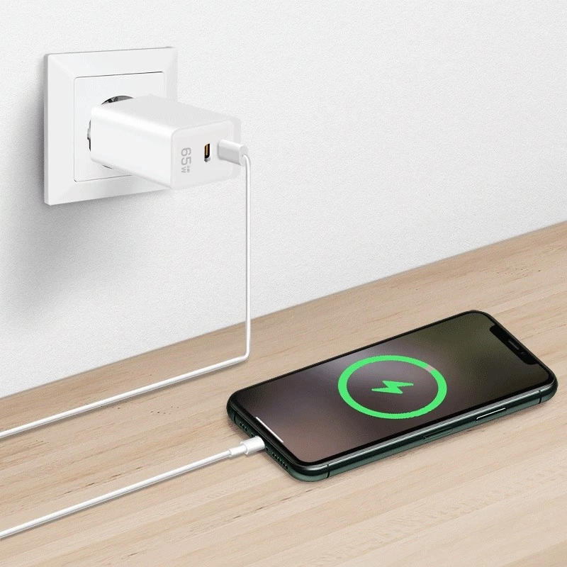 Dubbele USB-stopcontactadapter 65W, 2xUSB-C, wit