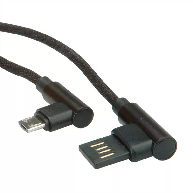 ROLINE USB 2.0-kabel, haaks, type A omkeerbaar - Micro B, ST/ST, zwart, 0,8 m (11.02.8720)