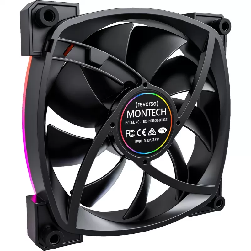 MONTECH RX140 PWM 140mm ARGB Reverse-Blade behuizingsventilator - zwart