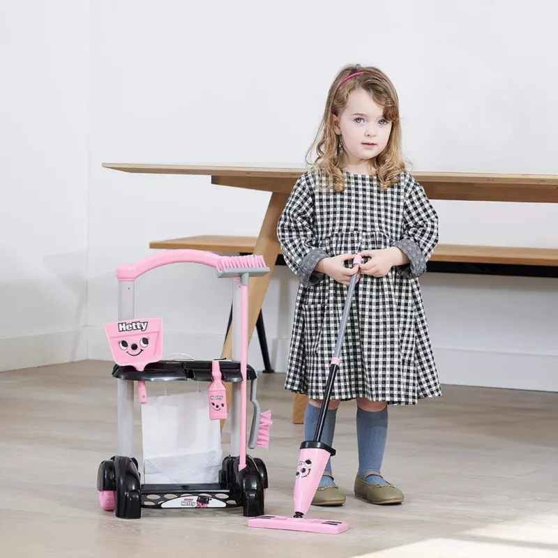 Speelgoedpoetswagen CASDON Hetty kinderhuishoudapparaat roze