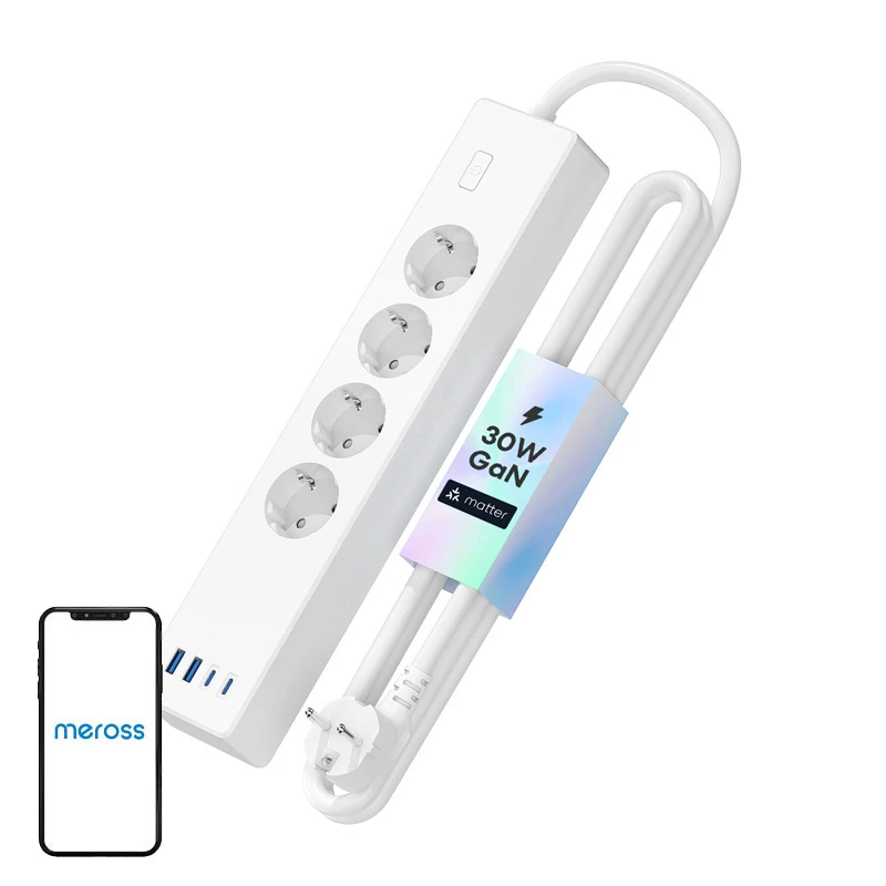 Stekkerdoos Meross MSP844 — 4 AC-stopcontacten, 2 USB-A, 2 USB-C