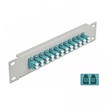 Glasvezel patchpaneel DeLOCK 10 inch 12 poorten LC duplex aqua 1U grijs