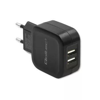 AC indoor oplader QOLTEC 50186 voor smartphone en tablet, 5 V 3.4 A, 17 W, 2× USB, zwart