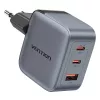 Vention GaN-oplader FEXH0-EU 70W — 2x USB-C + 1x USB-A, PD 70W, 100–240V