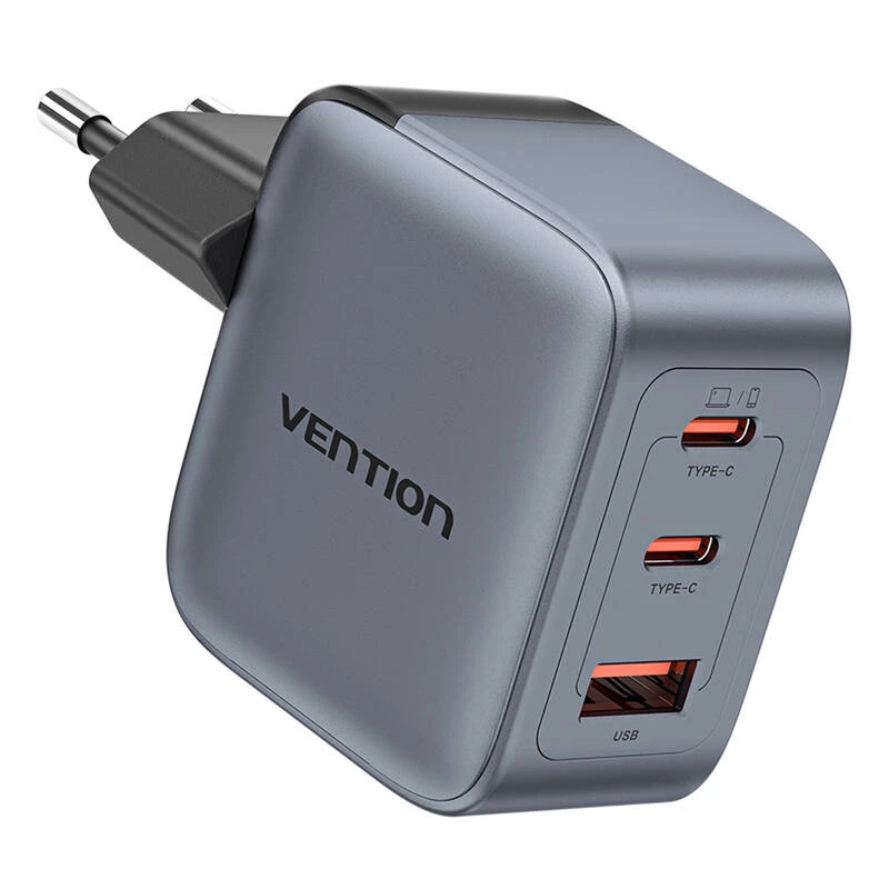 Vention GaN-oplader FEXH0-EU 70W — 2x USB-C + 1x USB-A, PD 70W, 100–240V