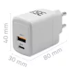 Oplader QOLTEC 51824 GaN 35W USB-C PD & USB QC 3.0, 5–20V, 1x USB-C, 1x USB-A