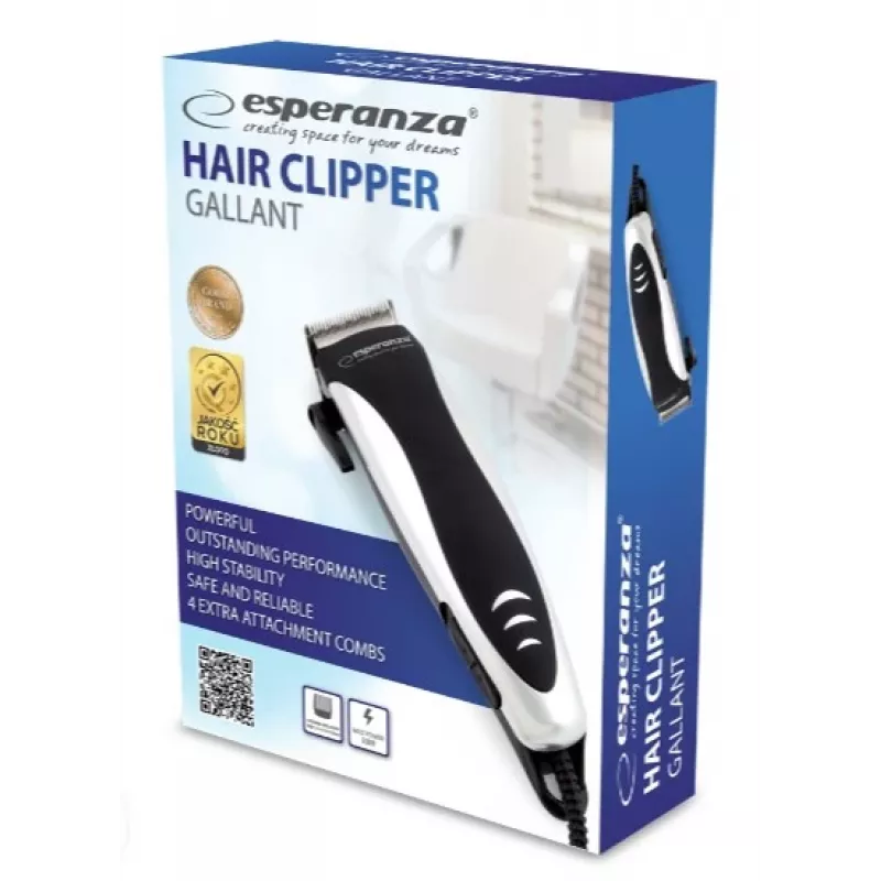 Snoer haartrimmer ESPERANZA EBC005 – 40 mm mes, 1,2–12 mm lengte, 10 W, zwart/wit