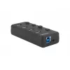 Natec Mantis 2 NHU-1557 usb 3.0-hub met 4 poorten, USB Type-B-ingang, aan/uit-schakelaars, netadapter, zwart