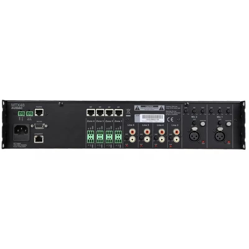 AUDAC MTX48 audiodaagversterker thuisgebruik zwart 80 dB SNR 20-20000 Hz