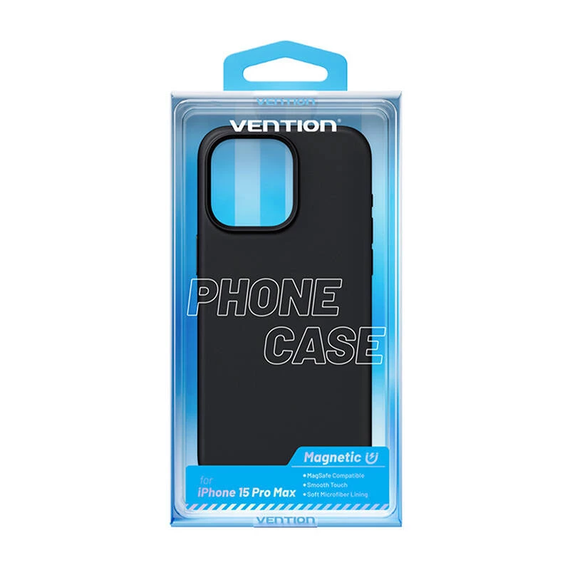 Beschermhoes van siliconen Vention KUFB0-40 voor iPhone 15 Pro Max — zwarte soft-touch hoes