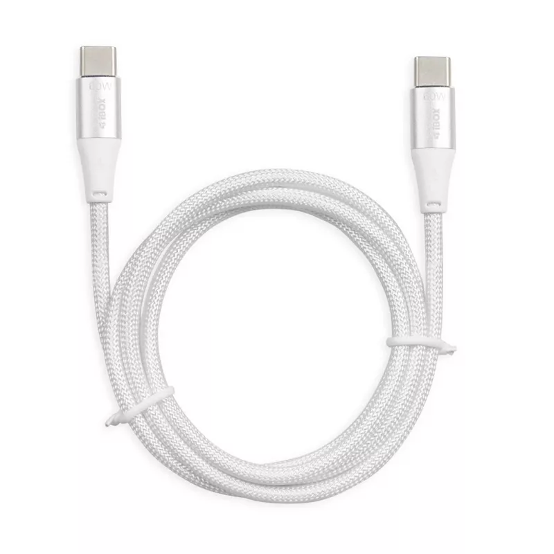 USB-C-naar-USB-C-kabel IBOX IKUTC1W 1 m, USB 2.0, 3 A, wit, textielvlechtwerk
