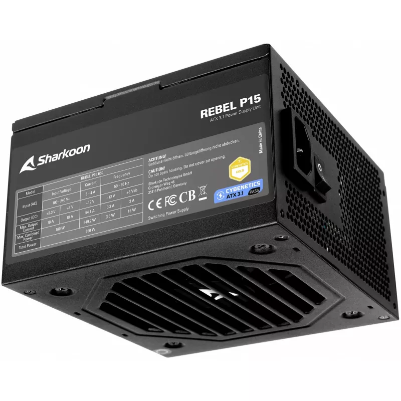 Voeding Sharkoon Rebel P15 650 — 650 W, 1x 12-pins high-power-gpu-aansluiting, 2x PCIe, modulaire kabels