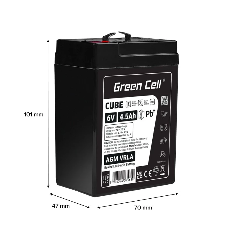 Batterij AGM VRLA 6V 4,5Ah IP54