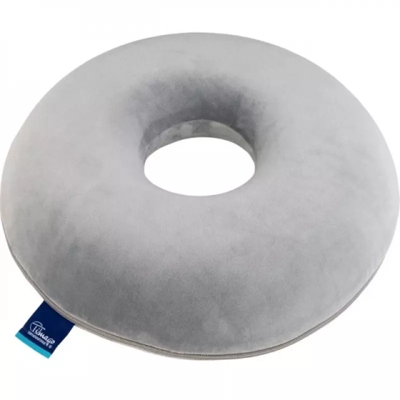 Drukkussen TIMAGO SUPPORT TIM opening — schuimzitkussen met middengat, 390×390×80 mm, grijs