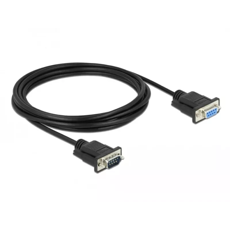 Delock RS-232 Seriële kabel, D-Sub 9 male naar female, slanke connectorbehuizing, 3 m, zwart