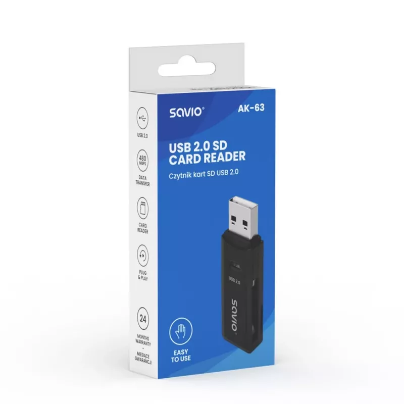 SD-kaartlezer, USB 2.0, 480 Mbit/s, AK-63 Savio SAVAK-63