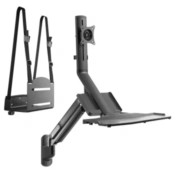 Wandmontage-workstation MACLEAN MC-838 met gasveer voor monitor, toetsenbord en pc