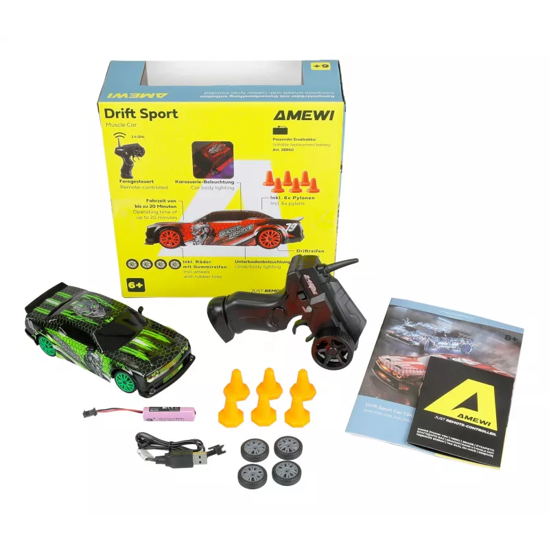 Amewi 21132 Drift Sport Muscle Car 4WD 1:24 RTR, groen, 6+