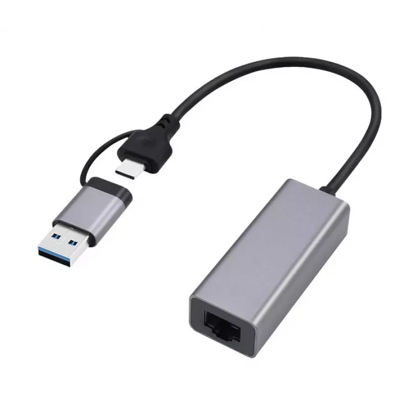 Gembird A-USB3AC-LAN-01 USB 3.1 + Type-C Gigabit-netwerkadapter, 1x RJ-45, 10/100/1000 Mbps, metalen behuizing, space grey
