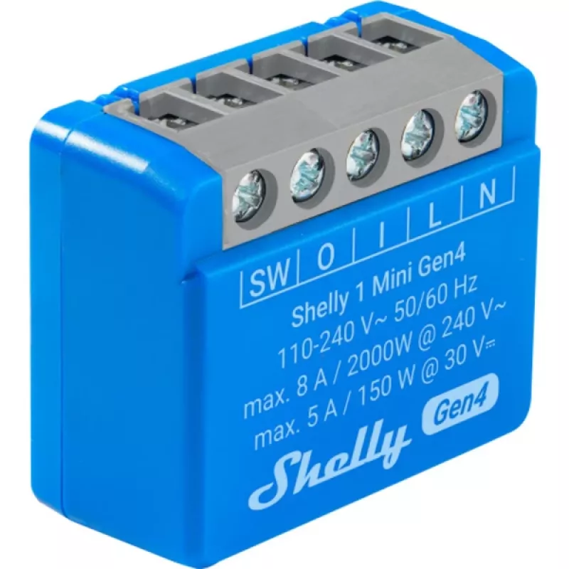 Compacte smart-relaismodule Shelly 1 Mini Gen4, 1P 8A, Wi-Fi/Matter/Zigbee/Bluetooth, 110–240 V (2 stuks)