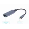 Netwerkadapter Gembird A-USB3C-LAN-01 Type-C USB 3.2 Gen 1, Gigabit RJ-45, 0,15 m kabel, metalen behuizing, grijs/zwart