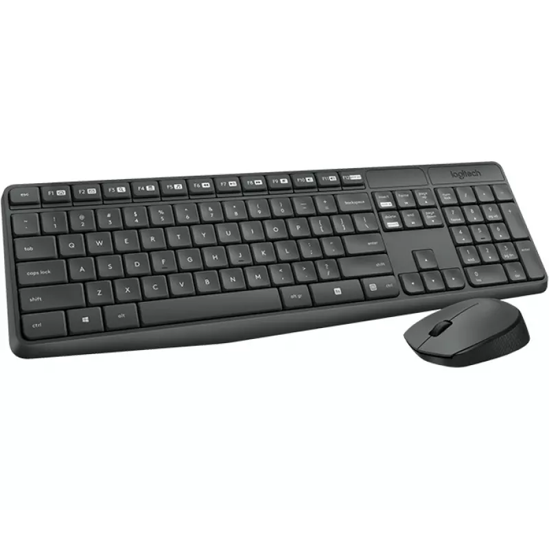 Logitech MK235 draadloze toetsenbord- en muiscombinatie full-size grijs