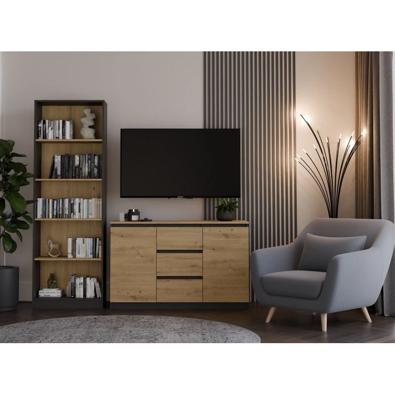 Ladekast Topeshop 2D3S ANT/ART BA KPL — antraciet en eiken, 3 lades, frame van spaanplaat
