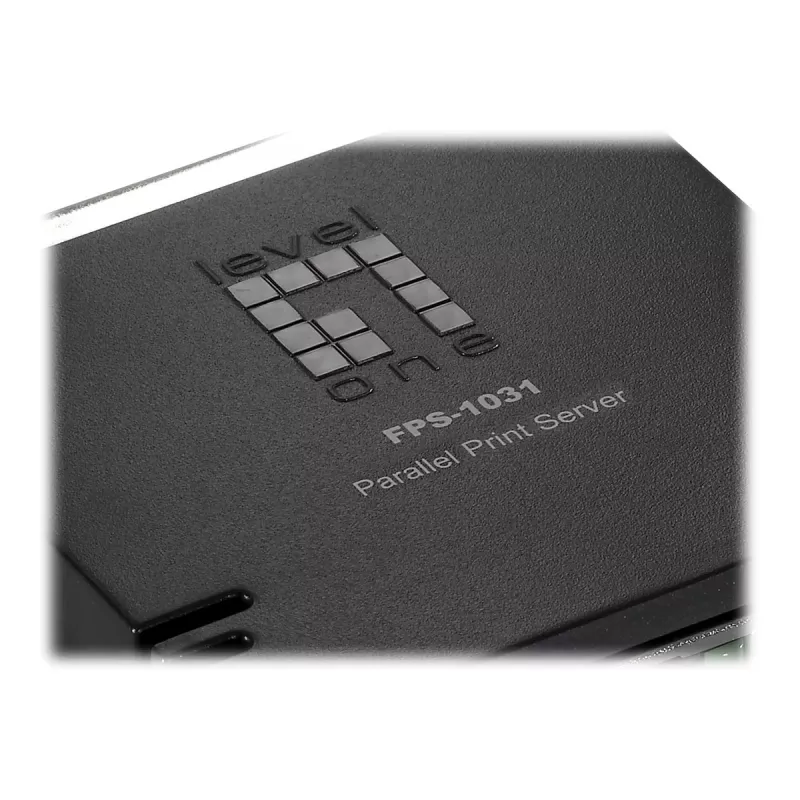 LevelOne parallel-printserver, zwart, groen, activiteit, link, stroom, status, Taiwan, Ethernet LAN, IEEE 802.3, IEEE 802.3u, 10,100 Mbit/s