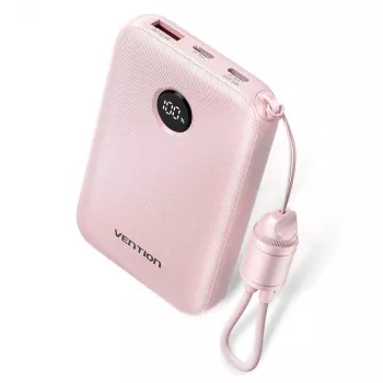 Powerbank Vention FKAP0-C 10000 mAh, 2× USB-C + 1× USB-A, 22,5 W, roze