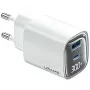 USB- en USB-C 30W GaN-snellader usams CC229 wit — LED-indicator, compact ontwerp