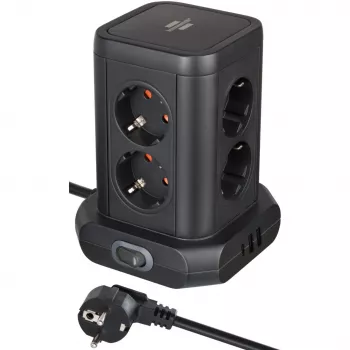 Stopcontacttoren Brennenstuhl 1153560010 — 8 stopcontacten, 2×USB-A, 1×USB-C, zwart
