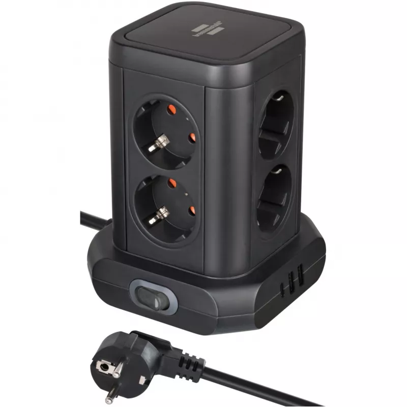 Stopcontacttoren Brennenstuhl 1153560010 — 8 stopcontacten, 2×USB-A, 1×USB-C, zwart