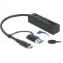 3-poorts USB 3.2 Gen 1-hub + SD- en microSD-kaartlezer met USB Type-C- of USB Type-A-aansluiting, USB-hub