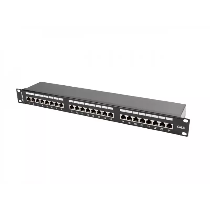 Patchpanel 1U LANBERG PPS6-1024-B, 24-poorts Cat6, metaal, zwart, 442×114,5×44,5 mm