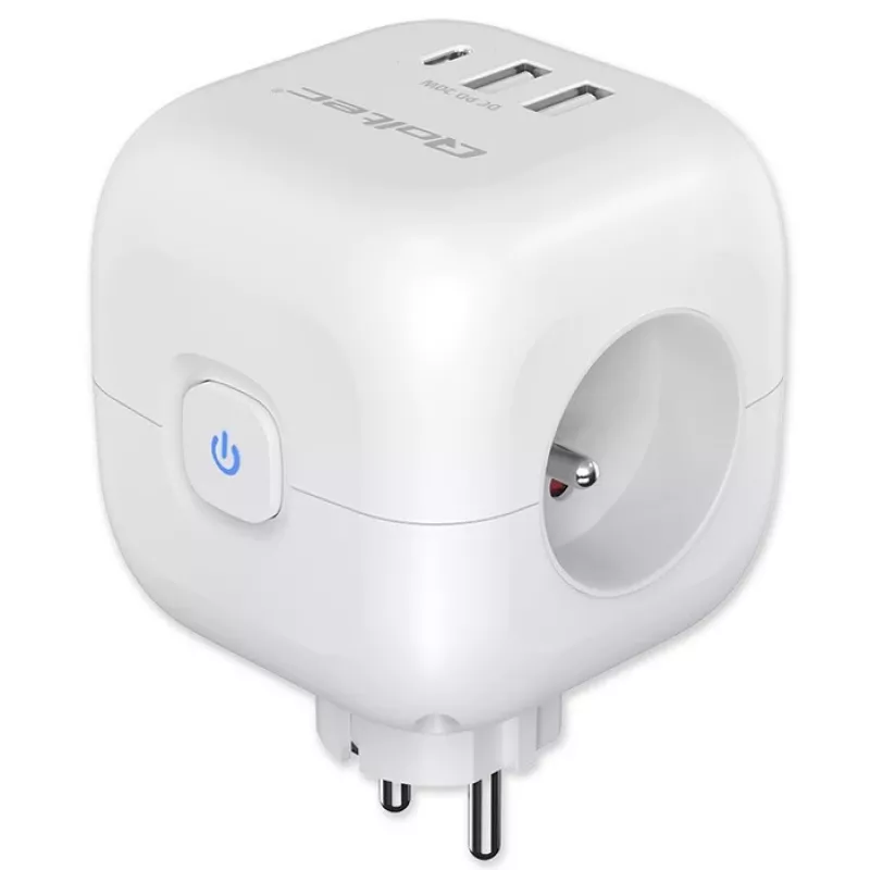 Stekkerdoos QOLTEC 52548 met 3× AC-stopcontacten en USB-aansluiting