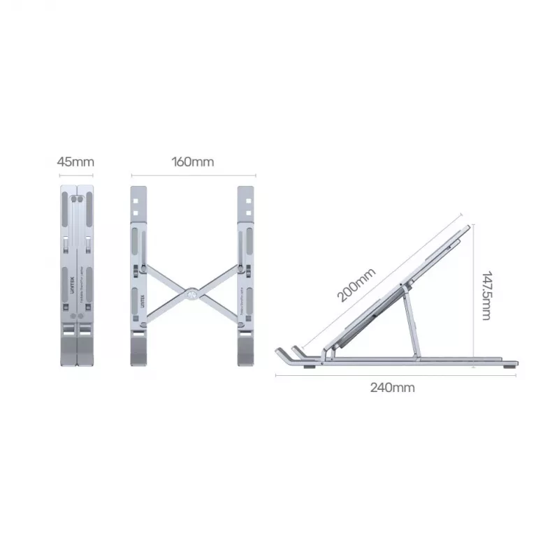 Unitek OT155SL opvouwbare laptopstandaard, aluminium, zilver