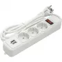 Huishoud-verlengsnoer 1,8 m, 3 stopcontacten + 2 USB, met schakelaar