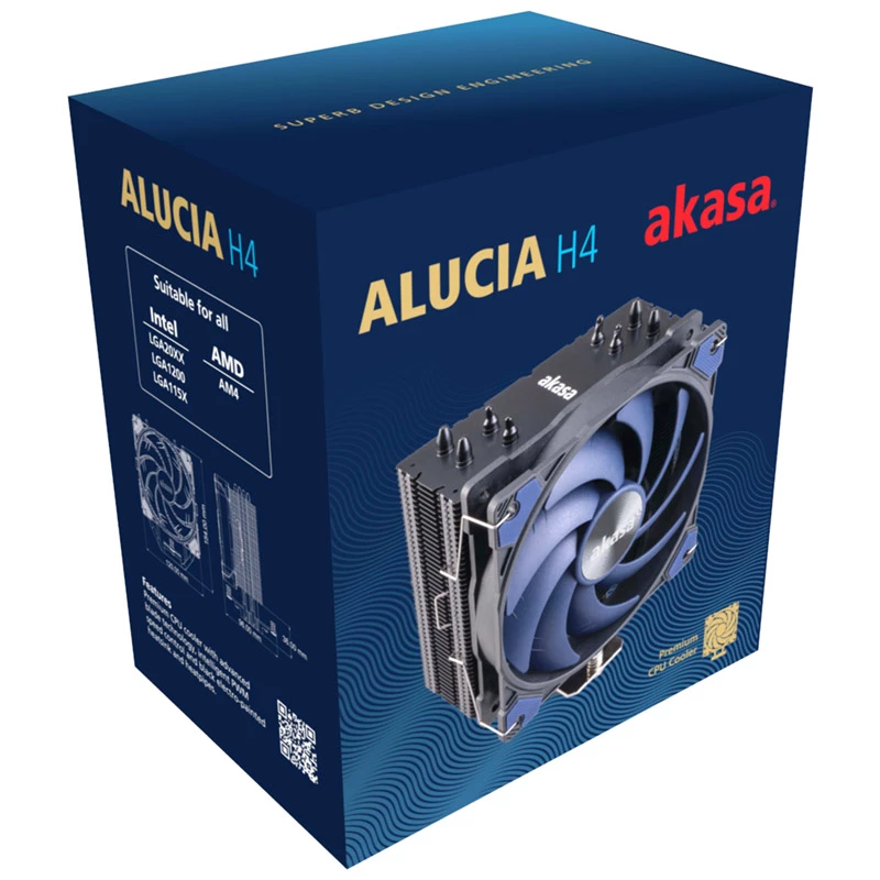 Luchtkoeler Akasa Alucia H4 12 cm zwart blauw hydrodynamisch glijlager