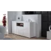 Sideboard Cama Meble VIVA 150 — wit/wit hoogglans en Sonoma eiken, 3 deuren, 5 legplanken, 1500×450×800 mm