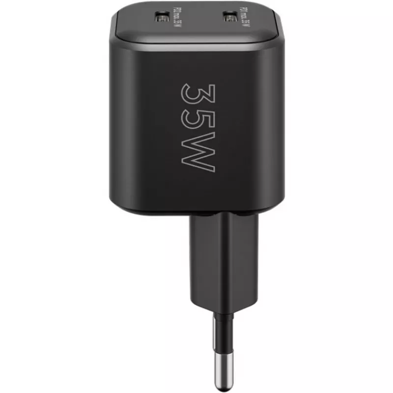 Wandlader GOOBAY 75333 — universele AC-USB-C-oplader voor binnen, 2x USB-C, 35 W, zwart