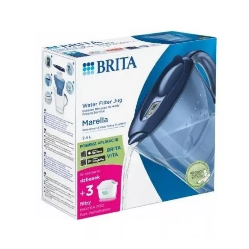 Waterfilterkan BRITA Marella 2,4 l met 3 Pure Performance cartridges, Maxtra Pro, blauw