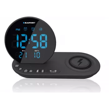 FM PLL wekkerradio/ALARM/USB/CR85BK CHARGE/draadloos opladen/binnen/buitentemperatuur/zwart