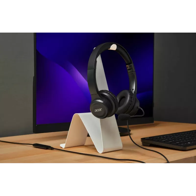 Acer AHW154 GP.HDS11.02D bedrade kantoorheadset, stereo, jackaansluiting, ingebouwde flexibele microfoon, zwart