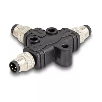 Kabelsplitter DeLOCK M8 T-splitter A-gecodeerd 4-pin 1 x stekker naar 2 x stekker