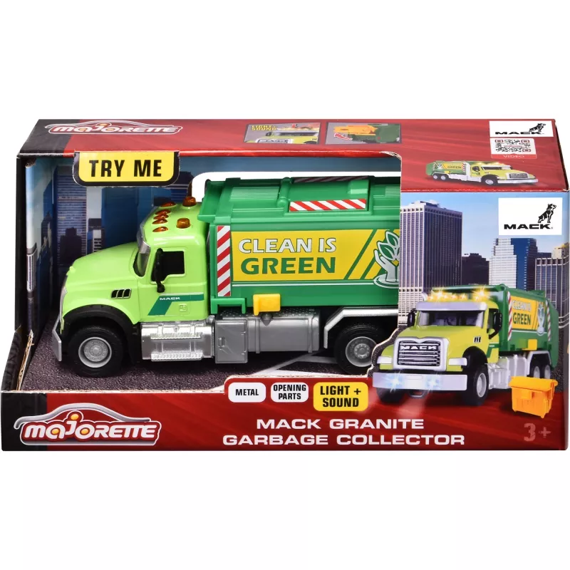 Speelgoedauto Majorette Mack Granite vuilniswagen model 213743007, diecast modelauto