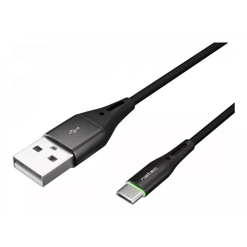 NATEC kabel USB-C/A 2.0 1m prati LED zwart nylon