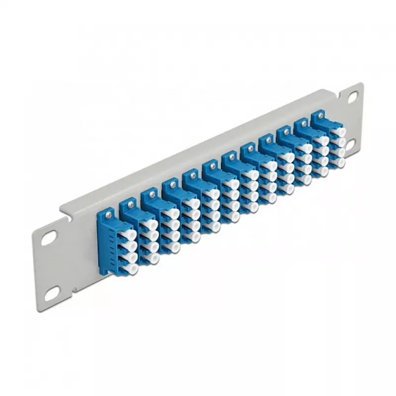 Glasvezel patchpaneel DeLOCK 10 inch 12 poorten LC quad blauw 1U grijs