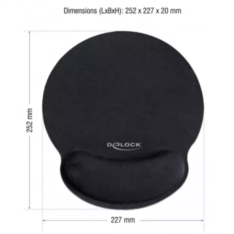 Delock Ergonomische muismat met polssteun zwart 252x227 mm