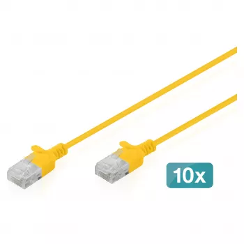 Patchkabel CAT6 U-UTP slank, DIGITUS, 0,3 m, geel, 10-pack